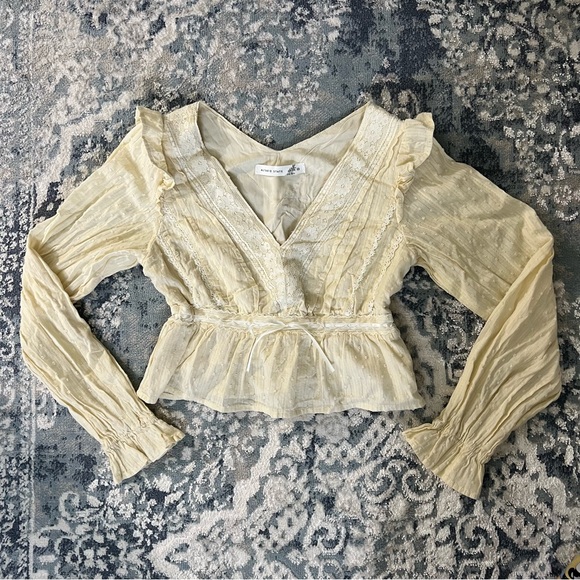 Altar'd State Tops - Delicate Ivory Ruffled V-Neck Peplum Blouse